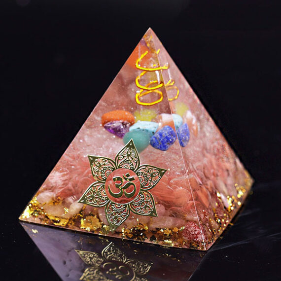 Orgone Rose Quartz Chakra Ohm Pyramid With Charge Crystal Point