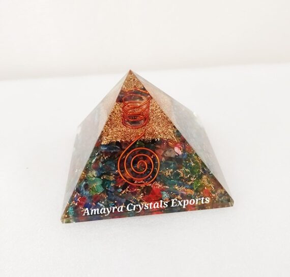 Orgone Mixed Gemstone Reiki Pyramid With Charge Crystal Point