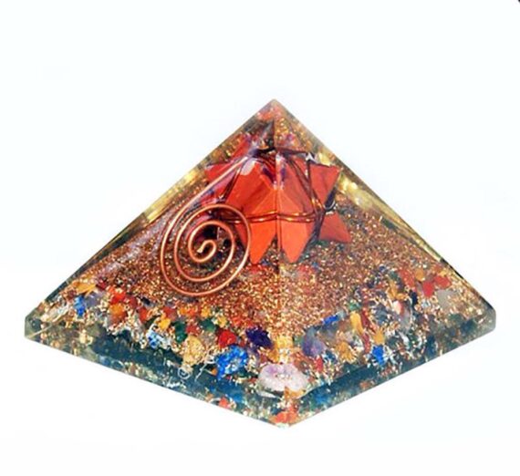 Orgone Mixed Gemstone Reiki Pyramid With Red Jasper Merkaba Star