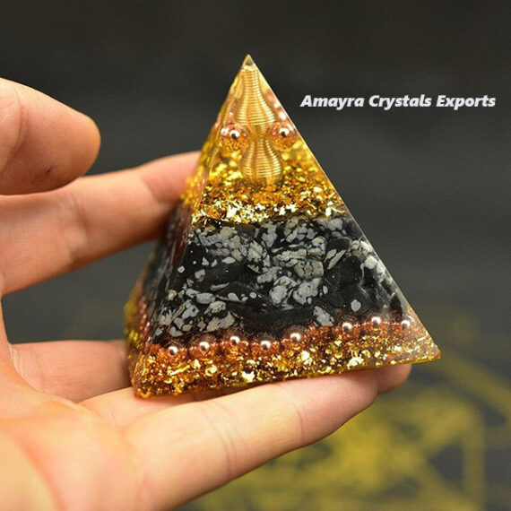 Orgonite Snowflake Obsidian Pyramid
