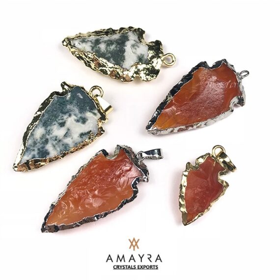 Fancy Jasper Electroplated Arrowhead Pendant