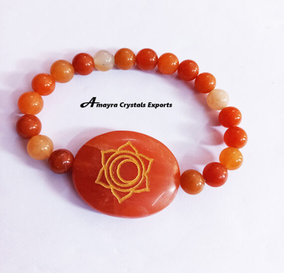 Red Aventurine Root Chakra Engraved Elastic Beads Bracelet