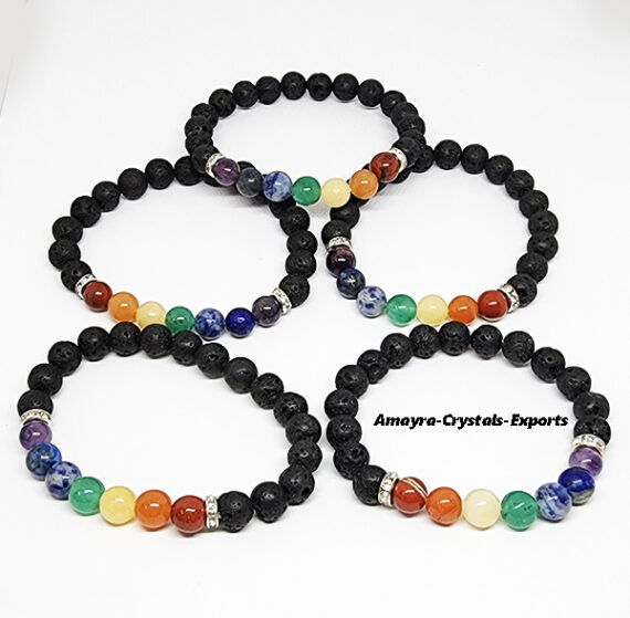 Black Lava Chakra Elastic Beads Bracelet