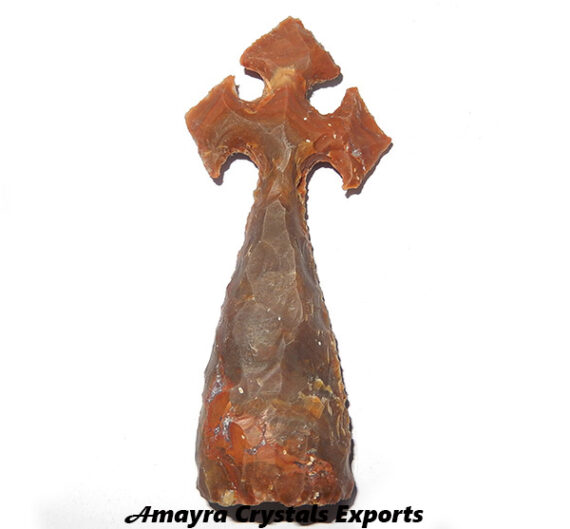 Fancy Jasper Cross Shaped Carved Artifact With Stand