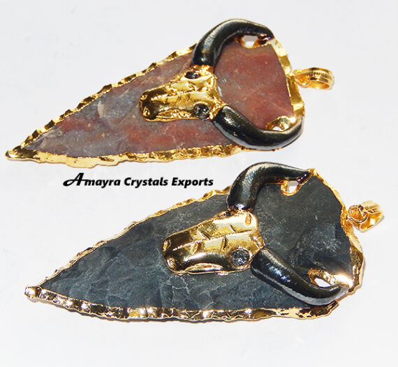 Chicago Bull Embossed Electroplated Fancy Jasper Arrowhead Pendant