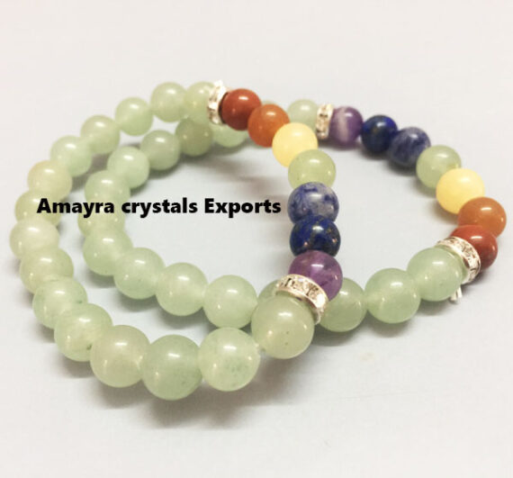 Green Aventurine Chakra Stone Elastic Beads Bracelet