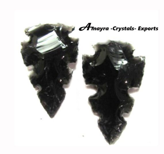 Black Obsidian 4 Side Notch Carved Arrowhead Artifact