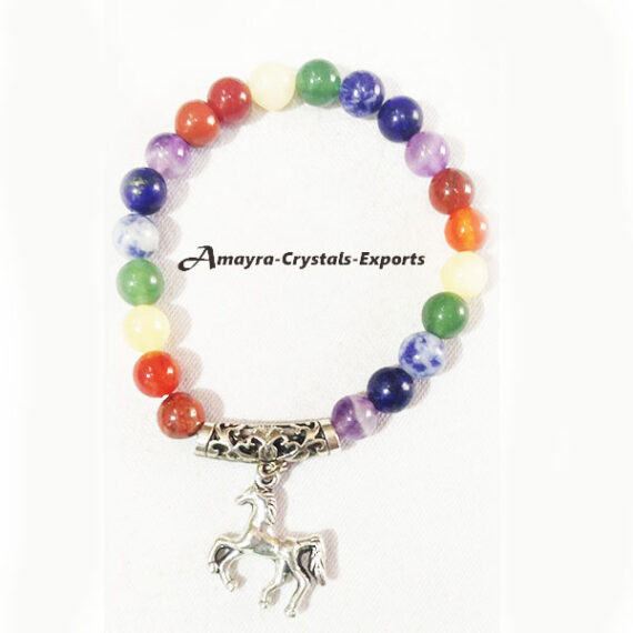 Chakra Elastic Beads Bracelet With Horse Charm