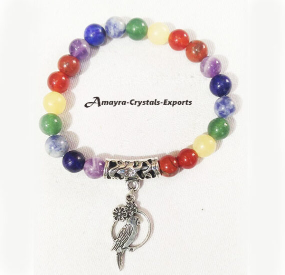 Chakra Elastic Beads Bracelet With Parrot Charm