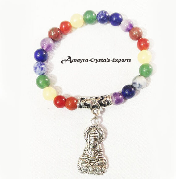 Chakra Elastic Beads Bracelet With Buddha Charm