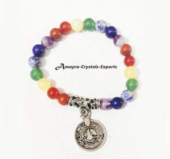 Chakra Elastic Beads Bracelet With Coin Charm