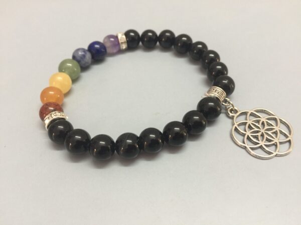 Black Lava Chakra Flower Of Life Elastic Beads Bracelet - Image 4