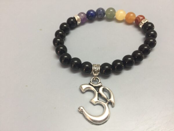 Black Obsidian Chakra Ohm Elastic Beads Bracelet