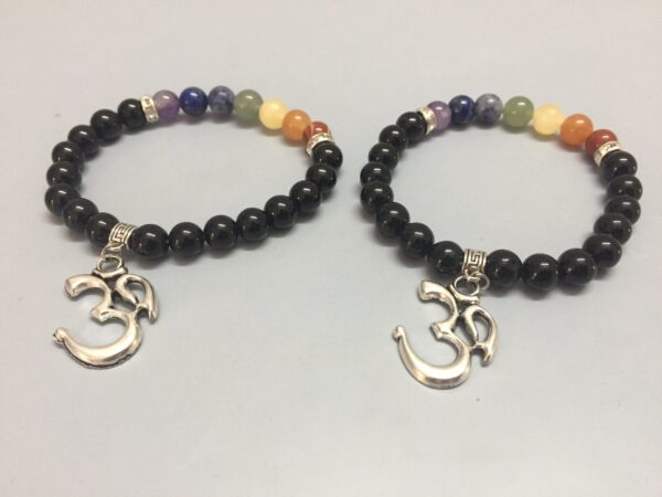 Black Obsidian Chakra Ohm Elastic Beads Bracelet - Image 3