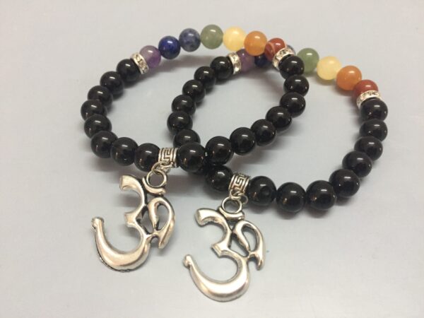 Black Obsidian Chakra Ohm Elastic Beads Bracelet - Image 4