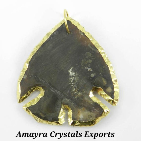 Fancy Jasper Electroplated Shield Shape Arrowhead Pendant