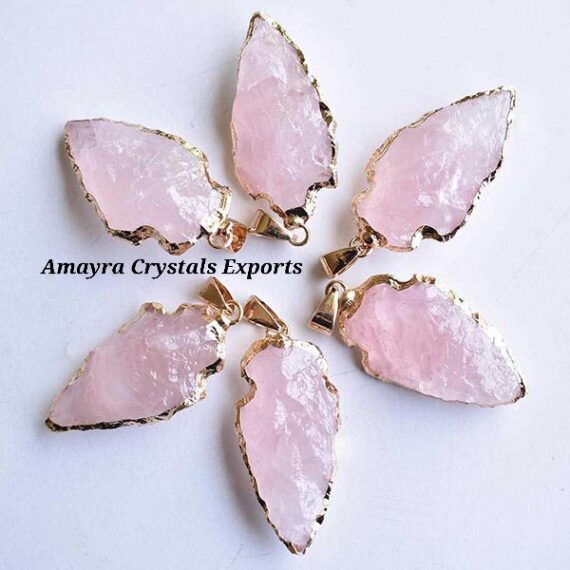 Rose Quartz Electroplated Arrowhead Pendants
