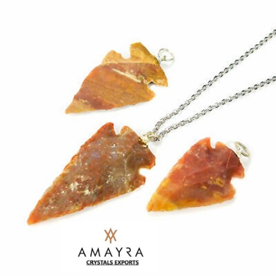 Fancy Jasper Arrowhead Pendant With Silver Chain