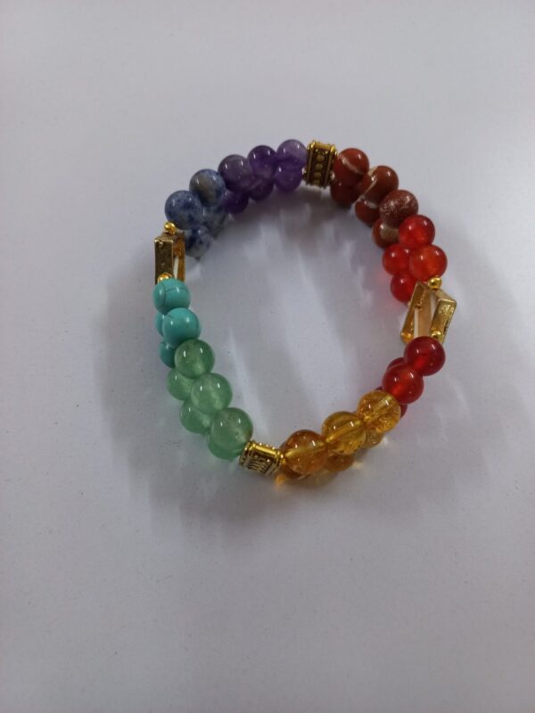 Seven Chakra Double Line Elastic Beads Bracelet - Image 2
