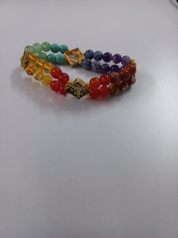 Seven Chakra Double Line Elastic Beads Bracelet - Image 3
