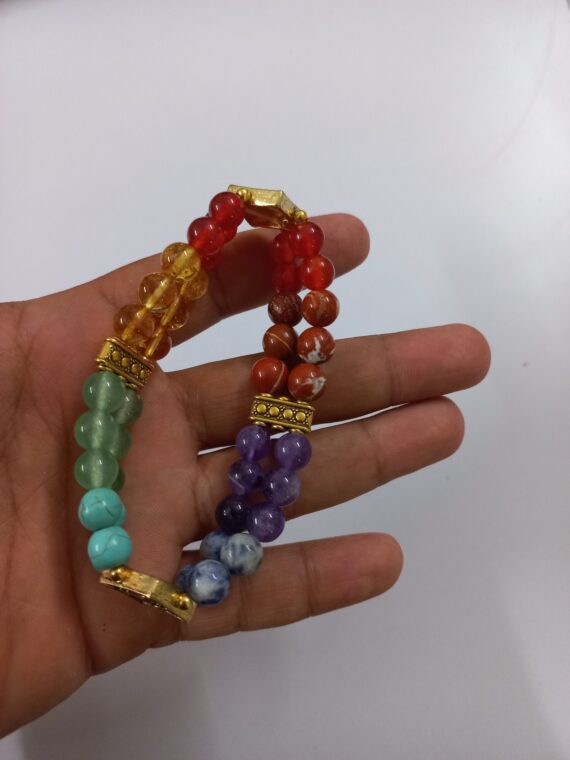 Seven Chakra Double Line Elastic Beads Bracelet