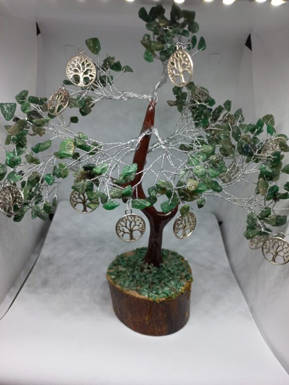 Green Jade 300 Beads Tree of Life Tree With Wooden Base