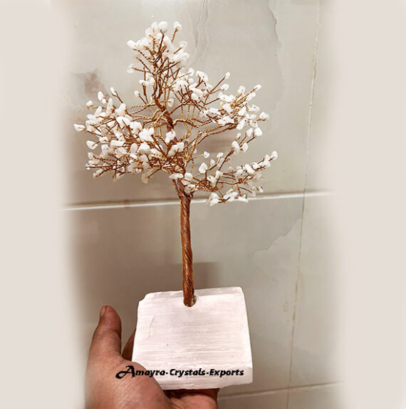 White Agate 300 Beads Tree With White Agate Base