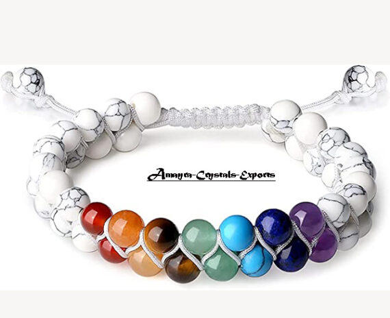 Howlite Chakra Double Layered Beads Adjustable Bracelet