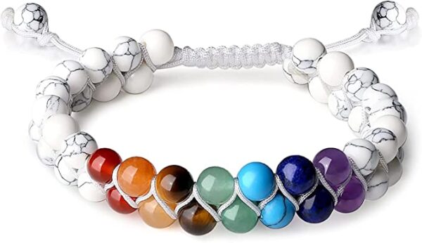 Howlite Chakra Double Layered Beads Adjustable Bracelet - Image 2