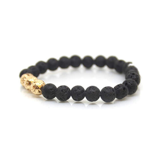 Black Lava Metal Elastic Beads Bracelet