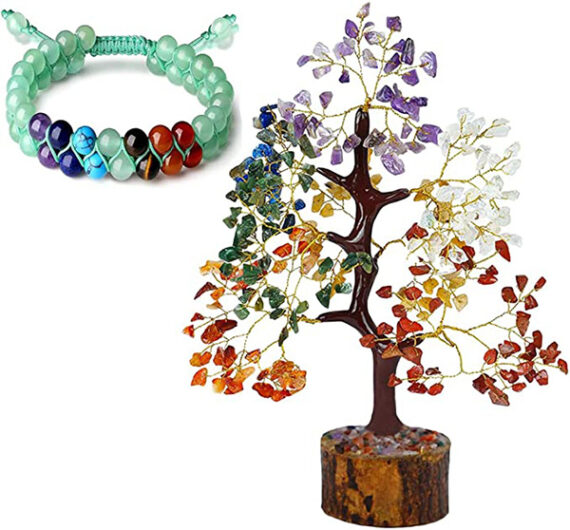 7 Chakra Stone 300 Beads Tree With Turquoise Double Layered Chakra Bracelet