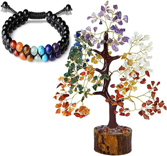 7 Chakra Stone 300 Beads Tree With Black Obsidian Double Layered Chakra Adjustable Bracelet