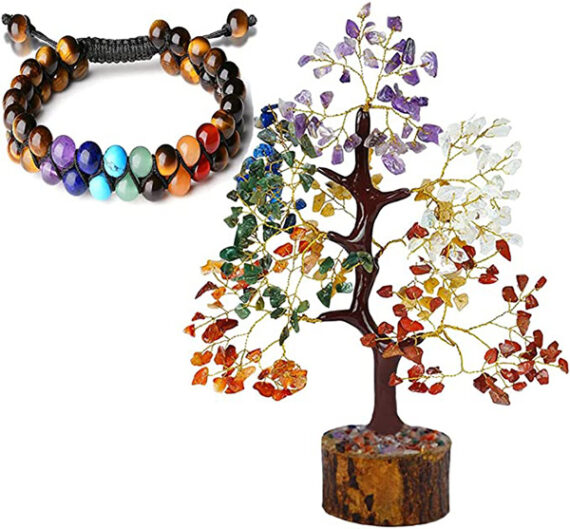 7 Chakra Stone 300 Beads Tree With Tiger eye Double Layered Chakra Adjustable Bracelet