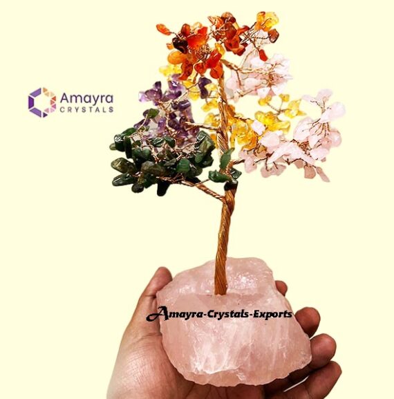 7 Chakra Stone150 Beads Tree With Rose Quartz Base