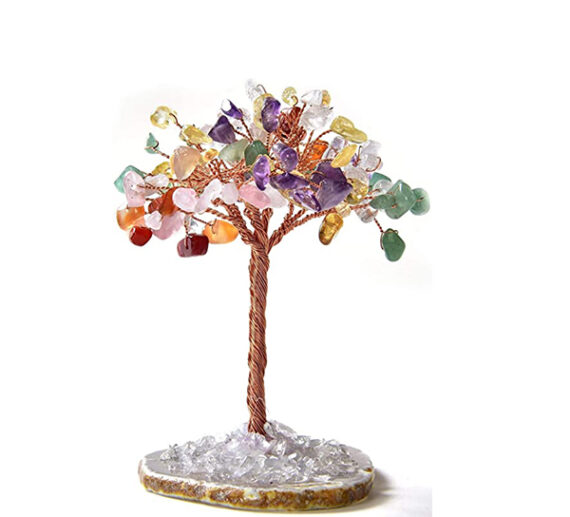 7 Chakra Stone 150 Beads Tree With Crystal Chips Studded Coaster Base