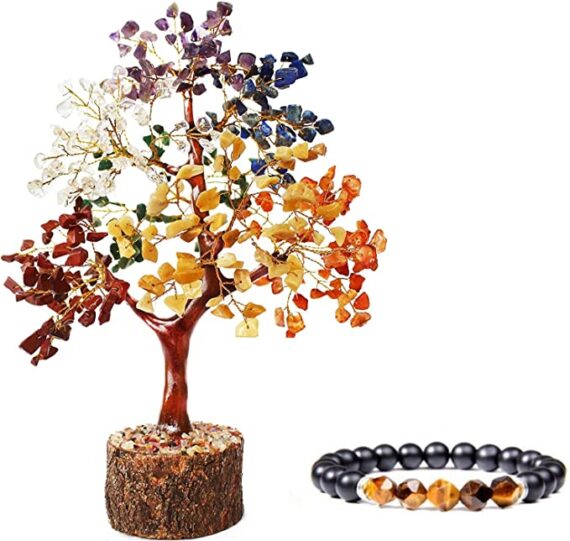 7 Chakra Stone 300 Beads Tree With Hematite Citrine Elastic Bead Bracelet