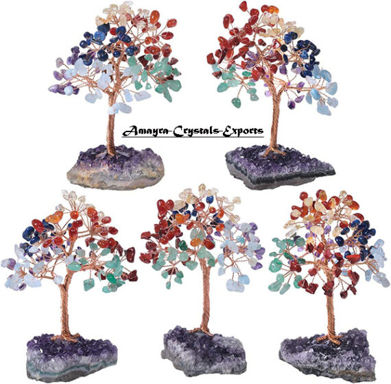7 Chakra Stone 300 Beads Tree With Amethyst Cluster Base