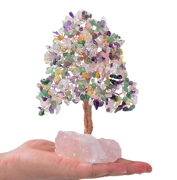 Purple Fluorite 500 Beads Tree With Rose Quartz Base