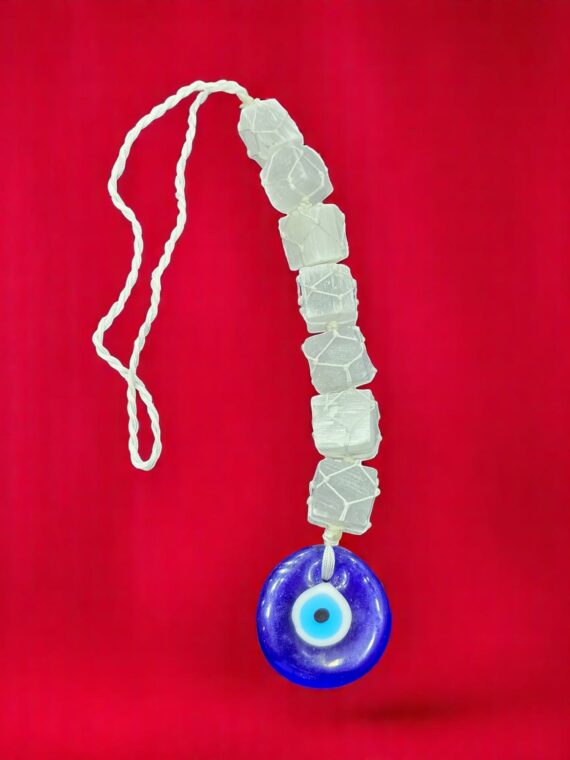 Gemstone Selenite Cube Hanger with Evil Eye Natural Stone Hanger from Amayra Crystals Exports
