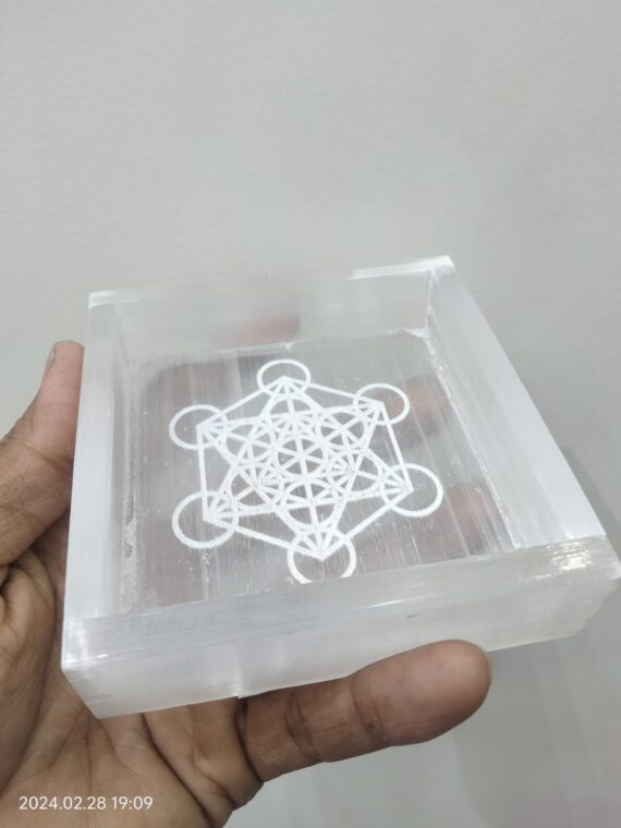 Selenite Engraved Hexagon Shriyantra Charge Box