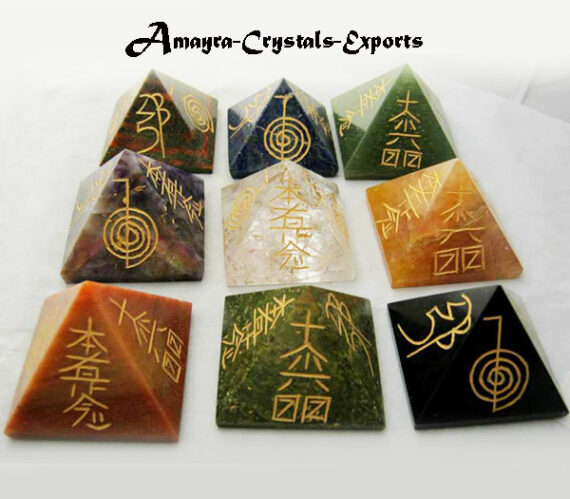 Mixed Gemstone Engraved Reiki Pyramid