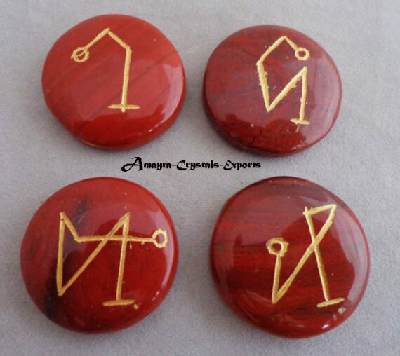 Gemstone Red Jasper Engraved 4 Piece Disc Arch Angel Set