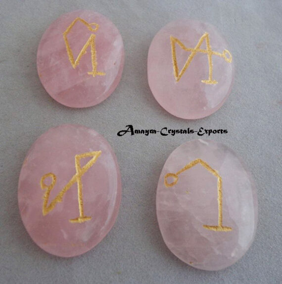 Gemstone Rose Quartz Engraved 4 Piece Arch Angel Set
