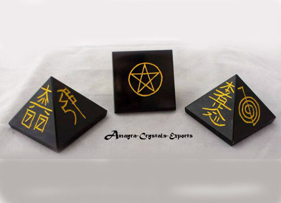 Black Obsidian Engraved Reiki Pyramid