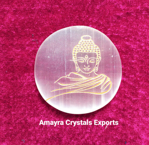 Gemstone Selenite Buddha Engraved Charge Plate