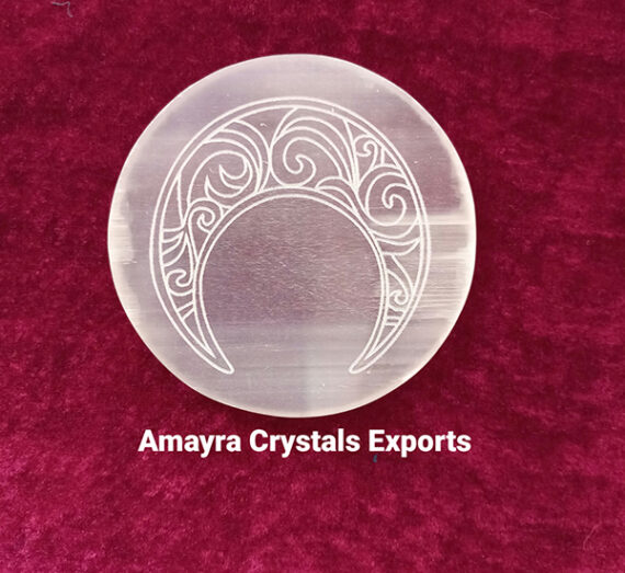 Gemstone Selenite Engraved Moon Charge Plate
