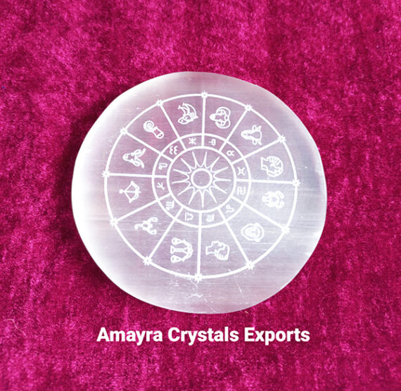 Gemstone Selenite Zodiac Sign Engraved Charge Plate