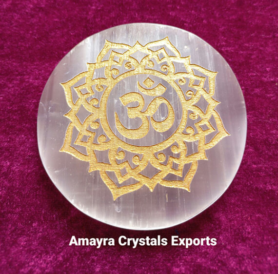 Gemstone Selenite Ohm Engraved Charge Plate