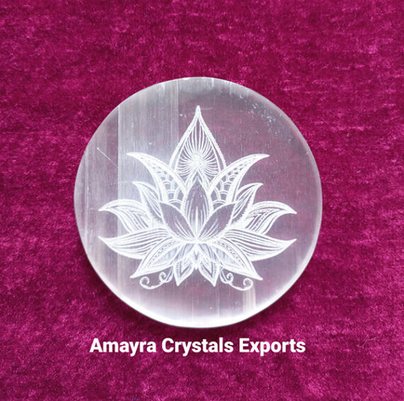 Gemstone Selenite Lotus Engraved Charge Plate