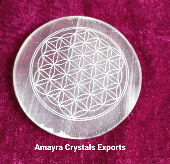 Gemstone Selenite Flower Of Life Engraved Charge Plate
